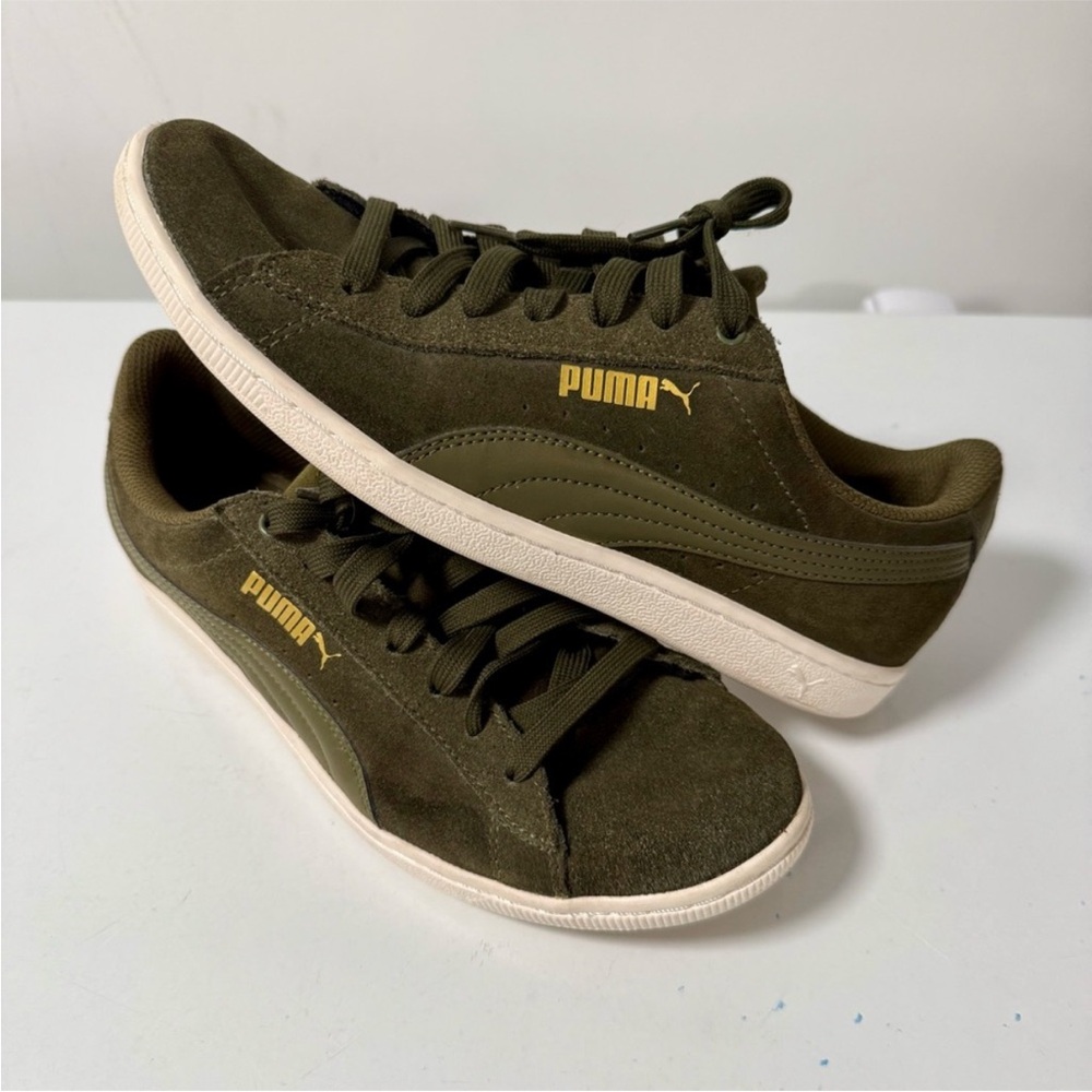 Puma Olive Green Sneakers with Gold Logo
